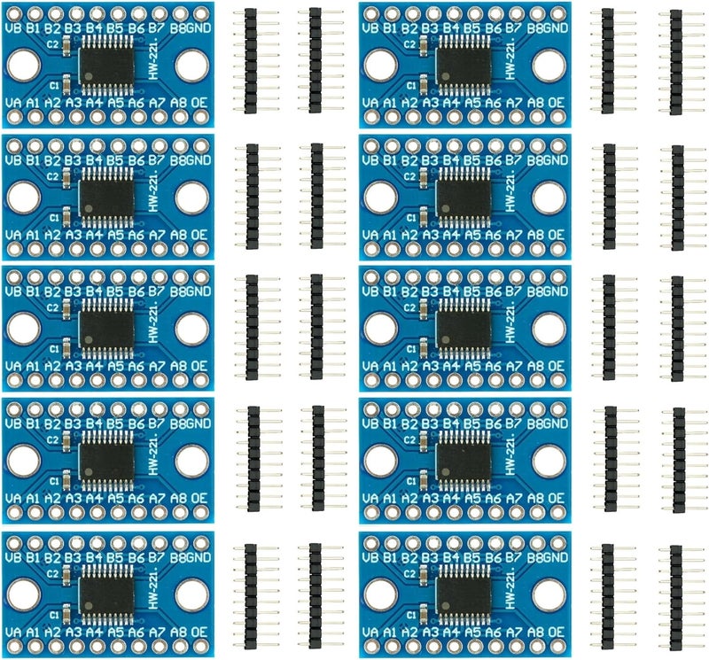 MTDELE 10Pcs High Speed Full Duplex Logic Level Converter Module Compatible with TXS0108E 8 Way 8 Channel Bidirectional Voltage Level 3.3V 5V IIC Conversion Module for Raspberry Pi and Arduino - Image 1